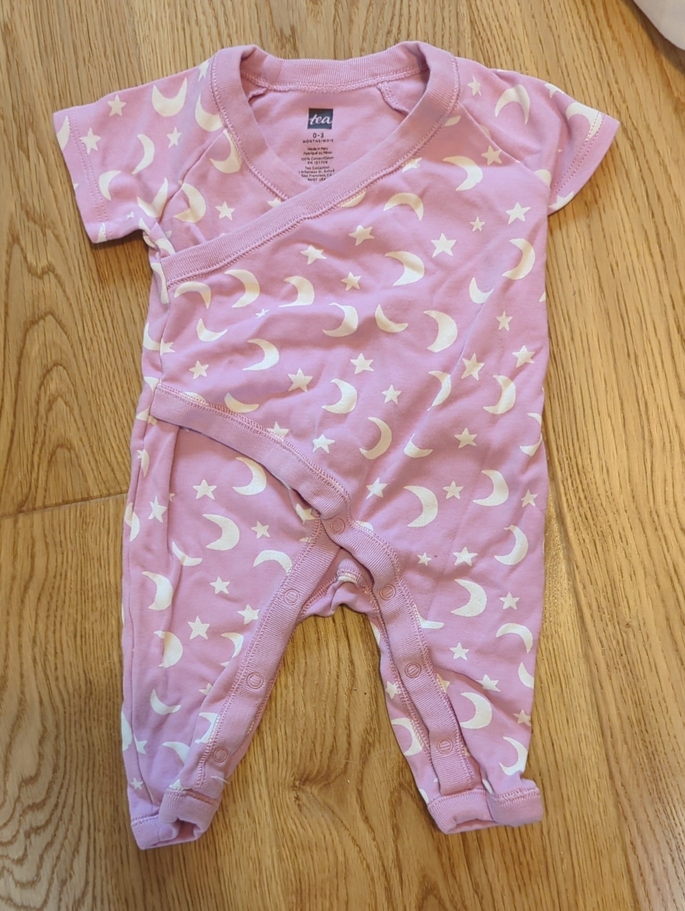 Tea Collection Light Pink Baby Kimono Romper with Moon & Star Print